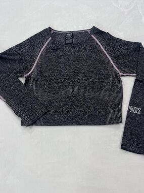 PINK Victoria's Secret Seamless Crop Top Long Sleeve Thumbhole Gym Workout Sz
L